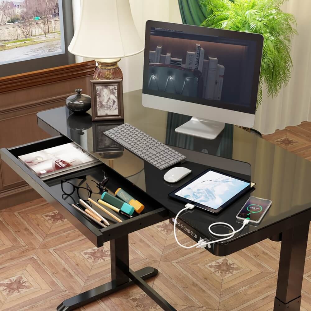 โต๊ะปรับระดับไฟฟ้า ยืน-นั่งทำงาน DF PROCHAIR รุ่น ET118 กระจกดำ